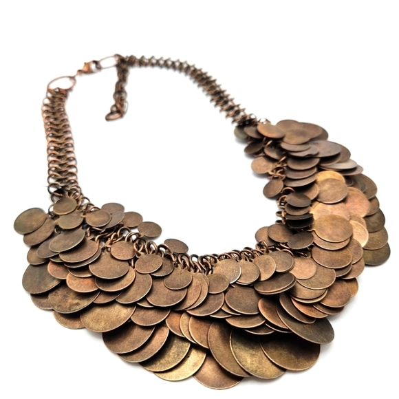 VINTAGE Bronze Tone Metal Disk Chainmail Statement Necklace - Picture 6 of 8